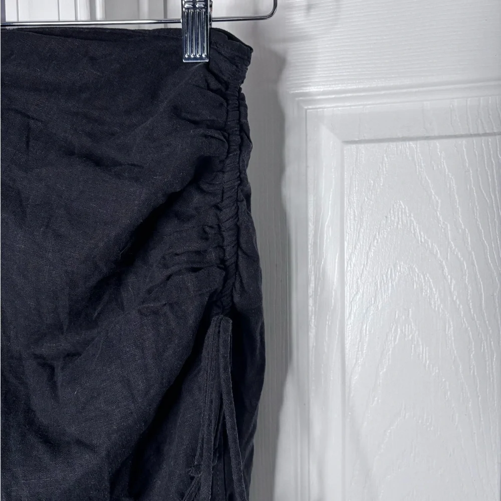 Bershka Black Linen Blend Cinched Maxi Skirt Side Slit Size XS - Picture 3 of 7